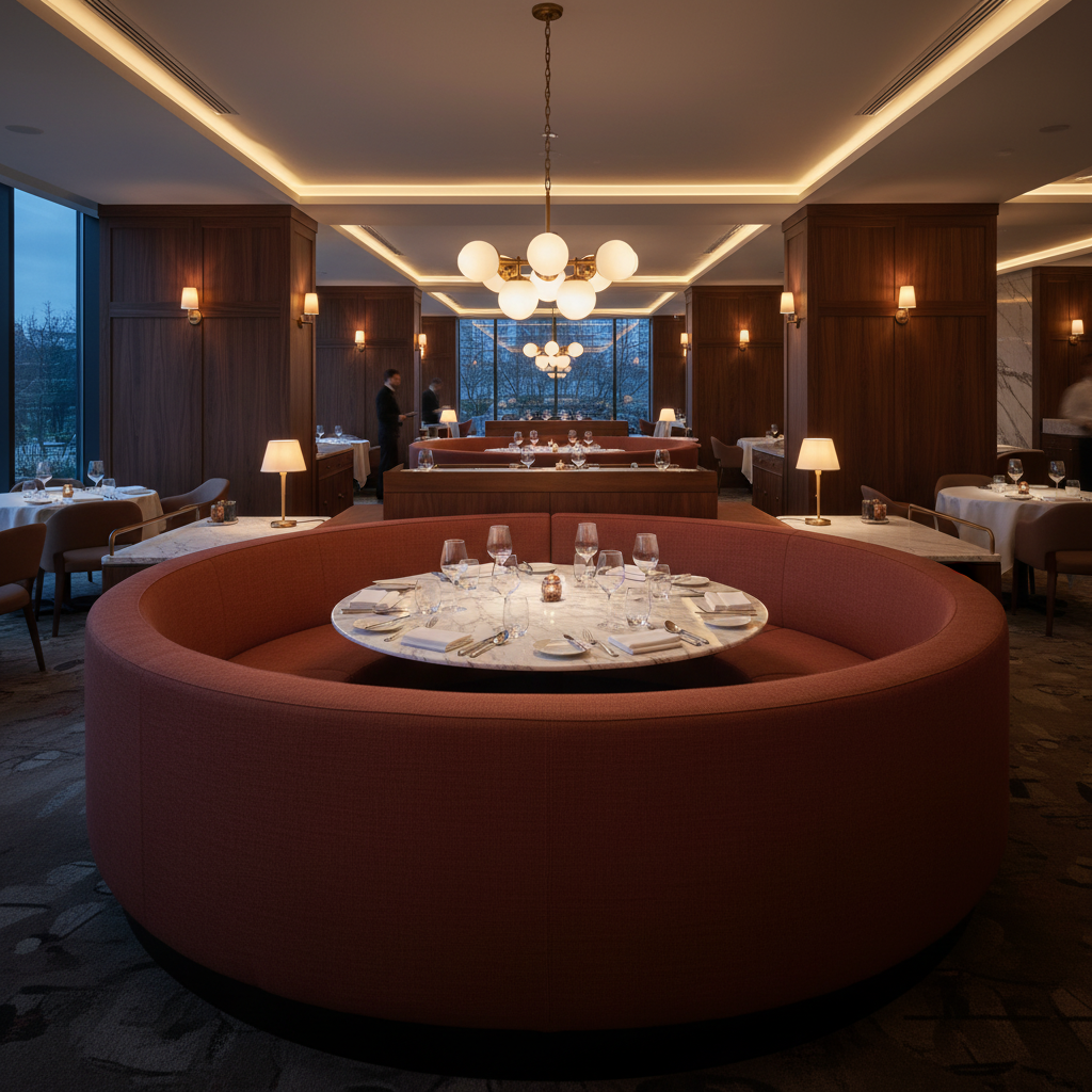 Necker Island - Garnet Upholstered Banquette | Architectural Fabrics
