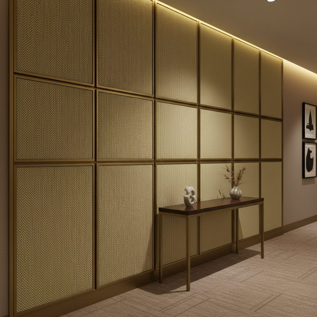 Woven Chevron Pattern Olive Gold Upholstered Wall Panel | Architectural Fabrics