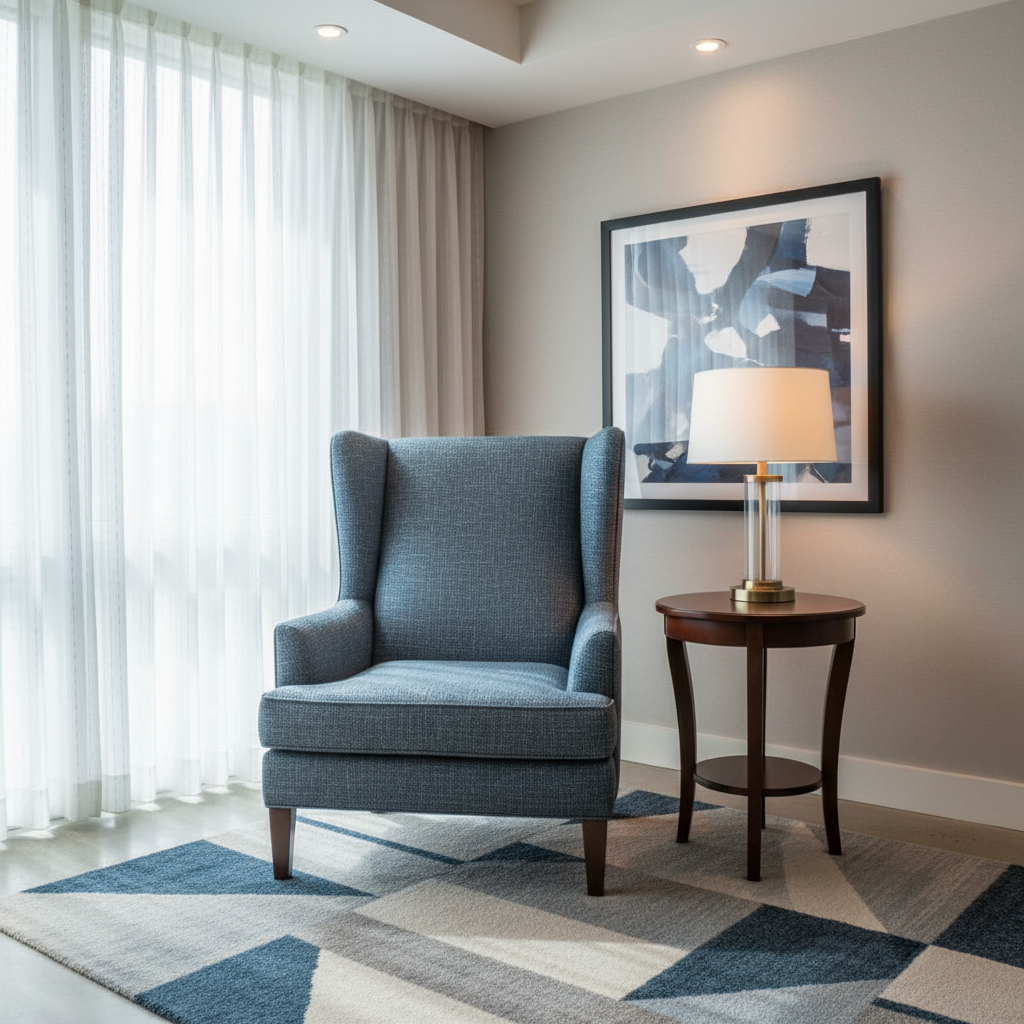 Rattan Bay - Denim Upholstered Chair | Architectural Fabrics