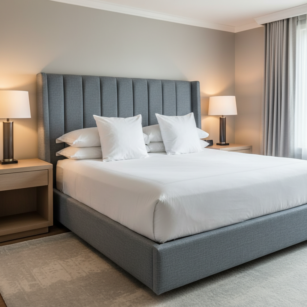 Woven Linen Texture Slate Blue Upholstered Headboard | Architectural Fabrics