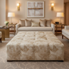 Mottled Cloudscape Texture Creamy Beige Upholstered Ottoman | Architectural Fabrics