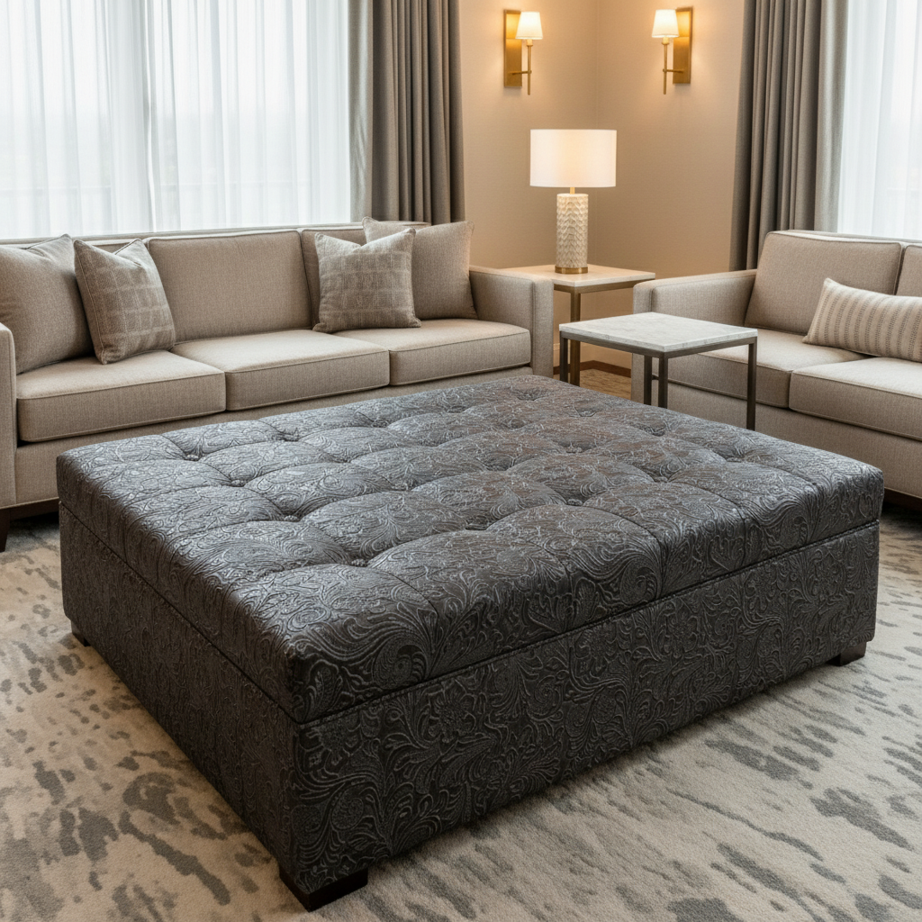 West Indian Lily - Graphite Upholstered Ottoman | Architectural Fabrics