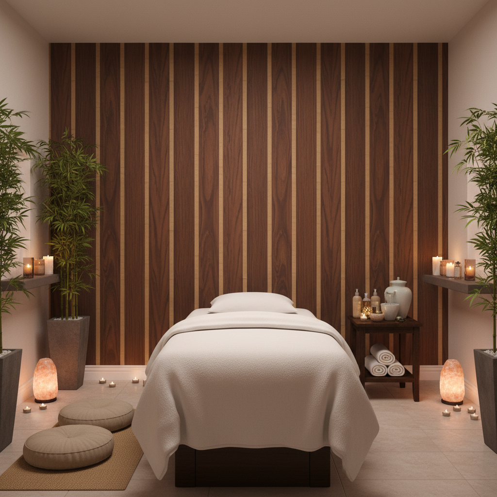 Biscay Bay Rustic Stripe Wood Grain | Hollywood Wallcoverings - Healthcare Waiting Room commercial room setting