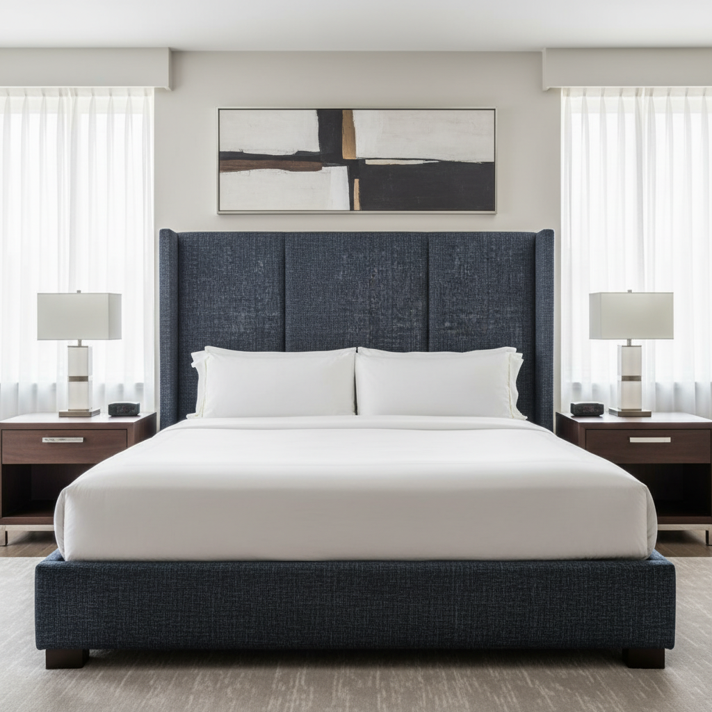 Woven Crosshatch Texture Deep Indigo Upholstered Headboard | Architectural Fabrics
