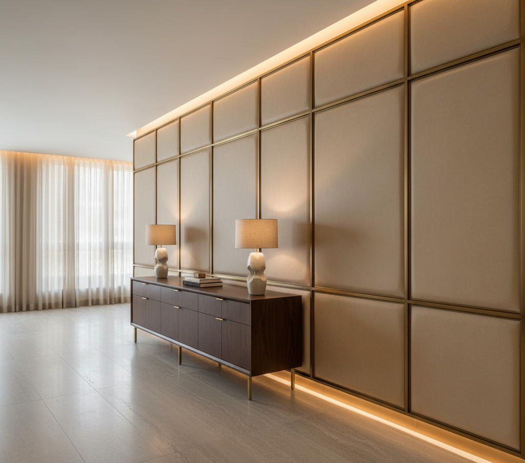 BALBOA - Sandstone Faux Leather Upholstered Wall Panel | Architectural Fabrics