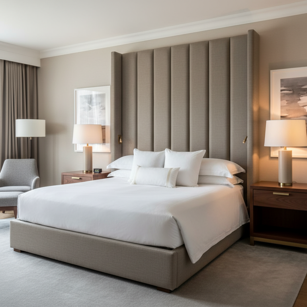 Linen Weave Texture Misty Taupe Upholstered Headboard | Architectural Fabrics