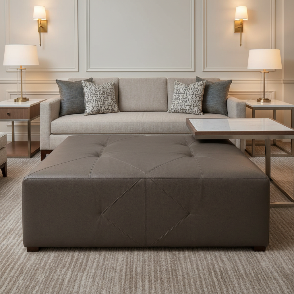 Smooth Pebble Grain Dark Taupe Upholstered Ottoman | Architectural Fabrics