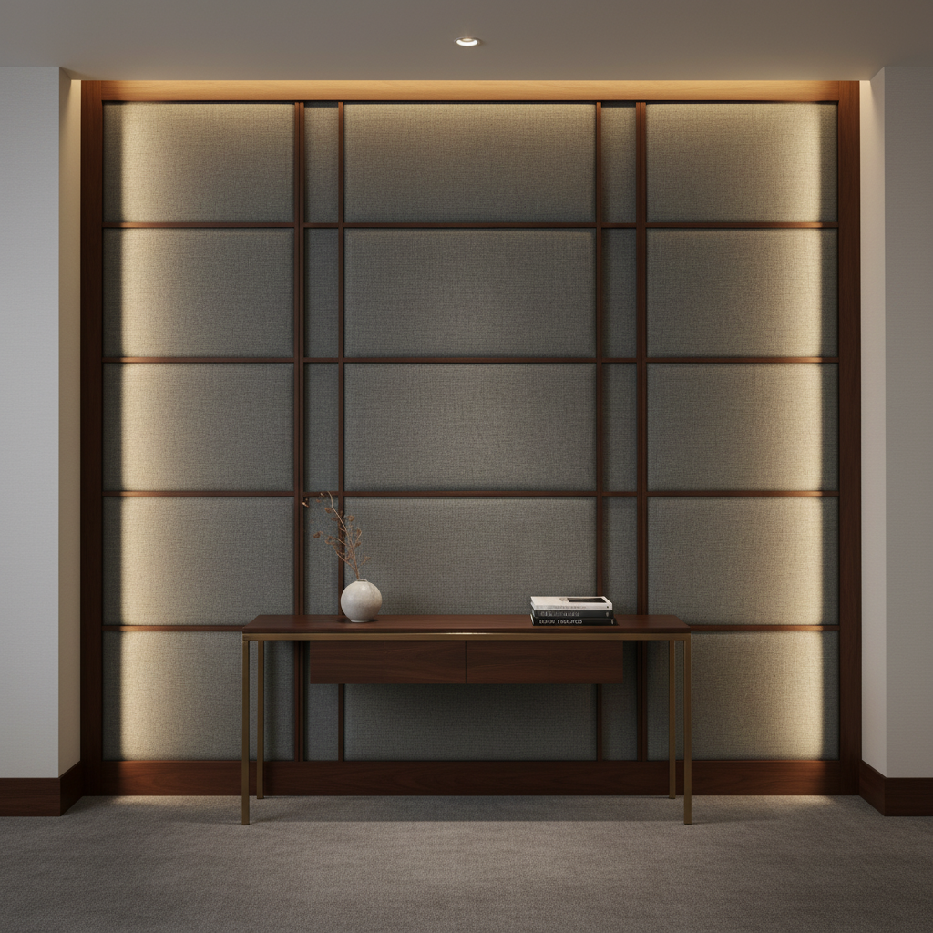 Brushed Linen Weave Charcoal Gray Upholstered Wall Panel | Architectural Fabrics