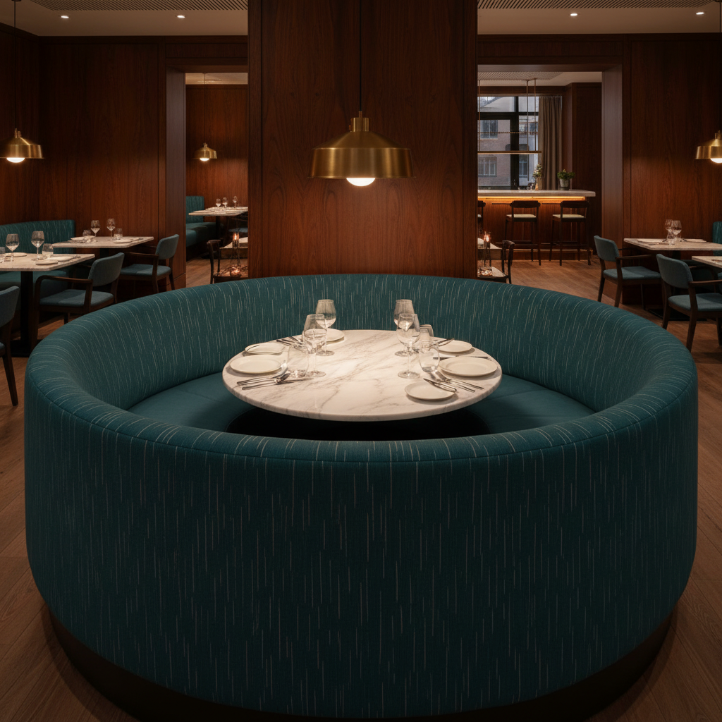 Stitchwork Bay - Sea Blue Upholstered Banquette | Architectural Fabrics