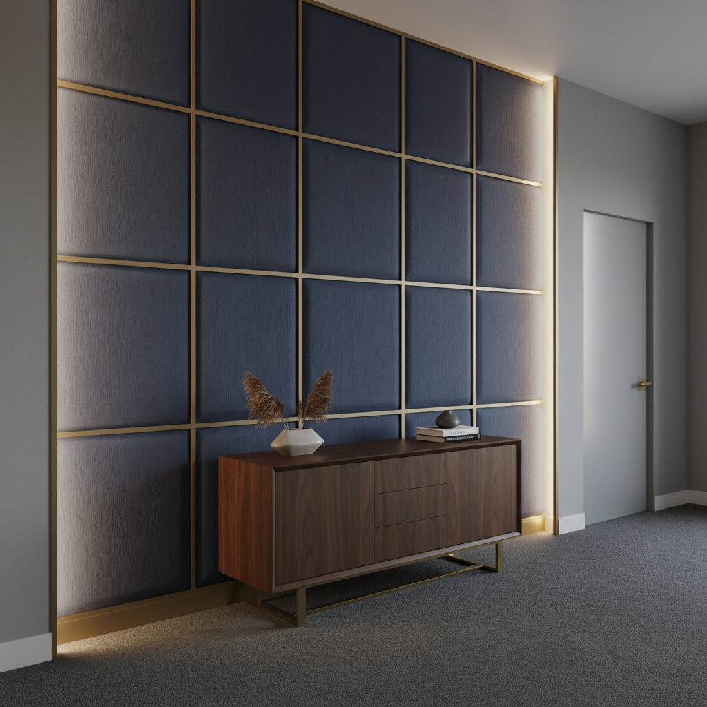 Fine Vertical Texture Deep Indigo Upholstered Wall Panel | Architectural Fabrics