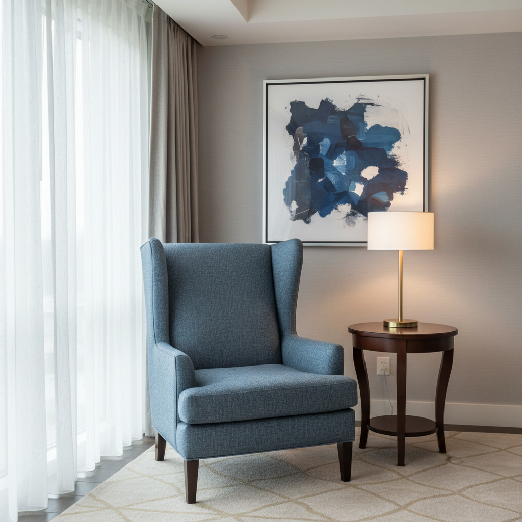 Fine Pebble Grain Denim Blue Upholstered Chair | Architectural Fabrics