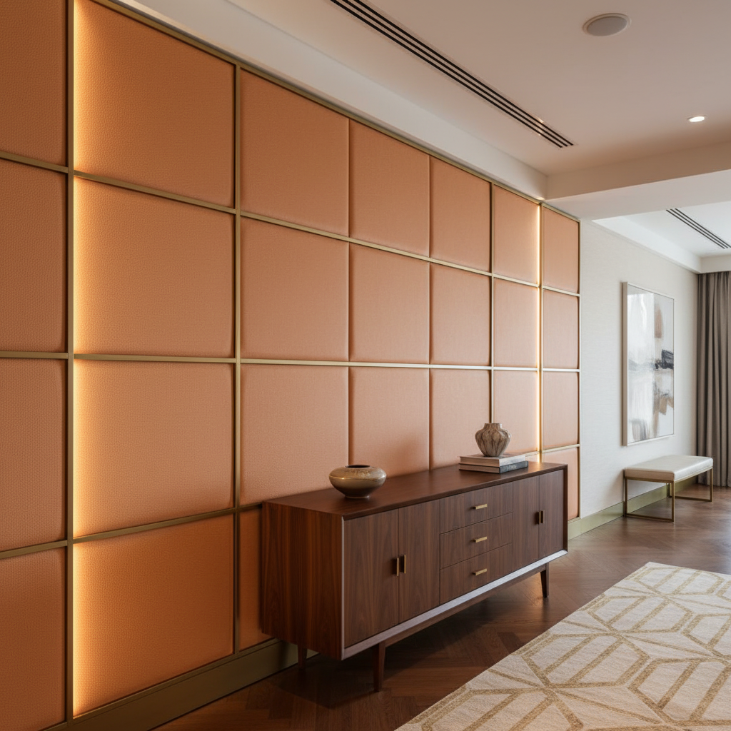 Fine Pebble Grain Golden Apricot Upholstered Wall Panel | Architectural Fabrics