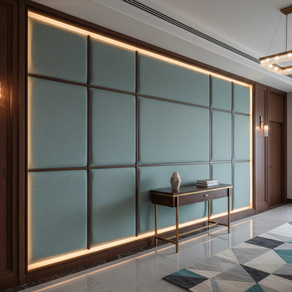 Subtle Linen Weave Dusty Teal Upholstered Wall Panel | Architectural Fabrics