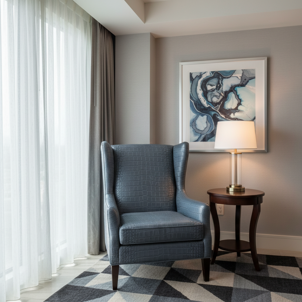 Embossed Crocodile Skin Slate Blue Upholstered Chair | Architectural Fabrics