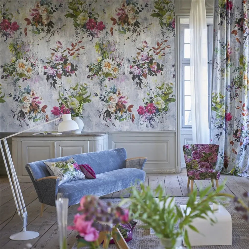 Aubriet Floral Panel Fuchsia Wallpaper | Designers Guild Europe