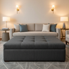 Brushed Vertical Texture Charcoal Steel Upholstered Ottoman | Architectural Fabrics