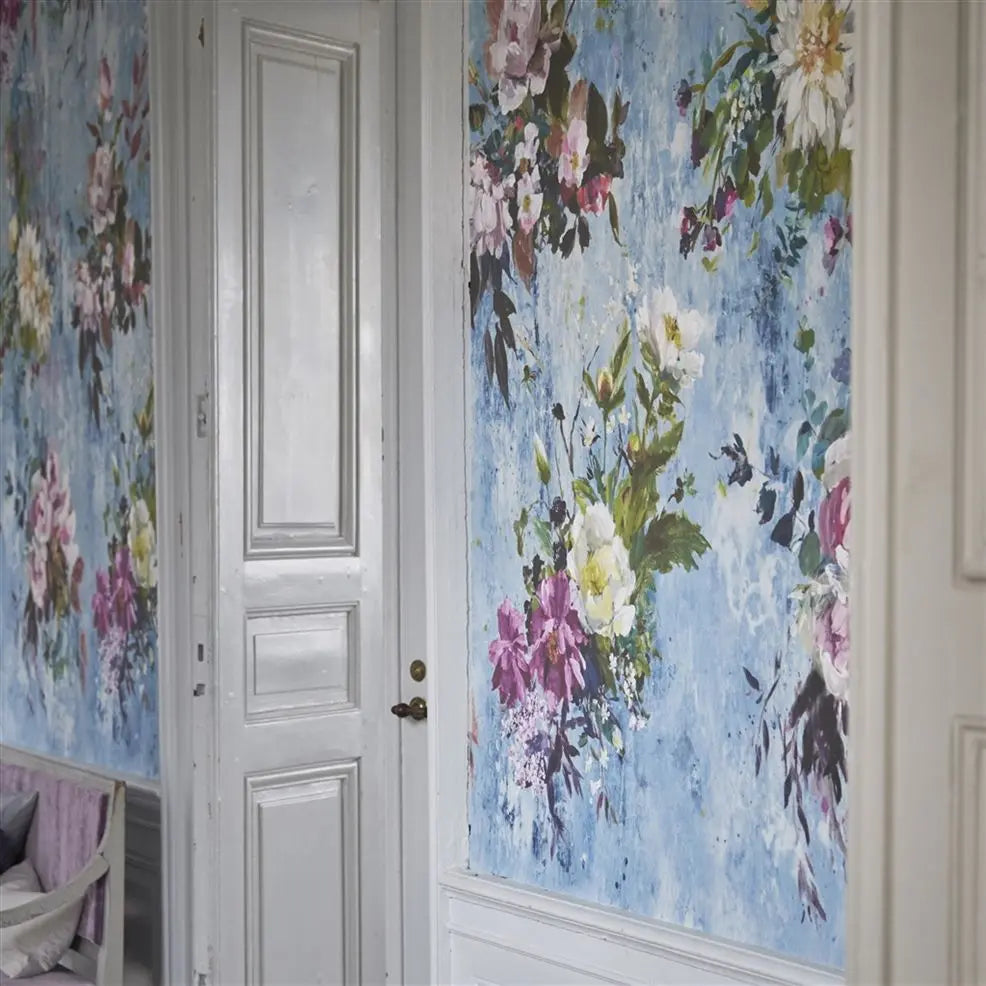 Aubriet Floral Panel Slate Blue Wallpaper | Designers Guild Europe