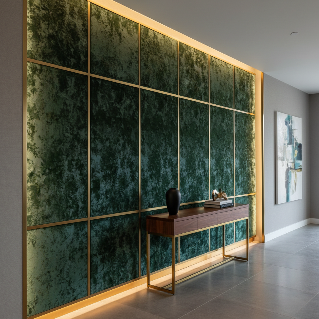 Crushed Velvet Texture Forest Green Upholstered Wall Panel | Architectural Fabrics