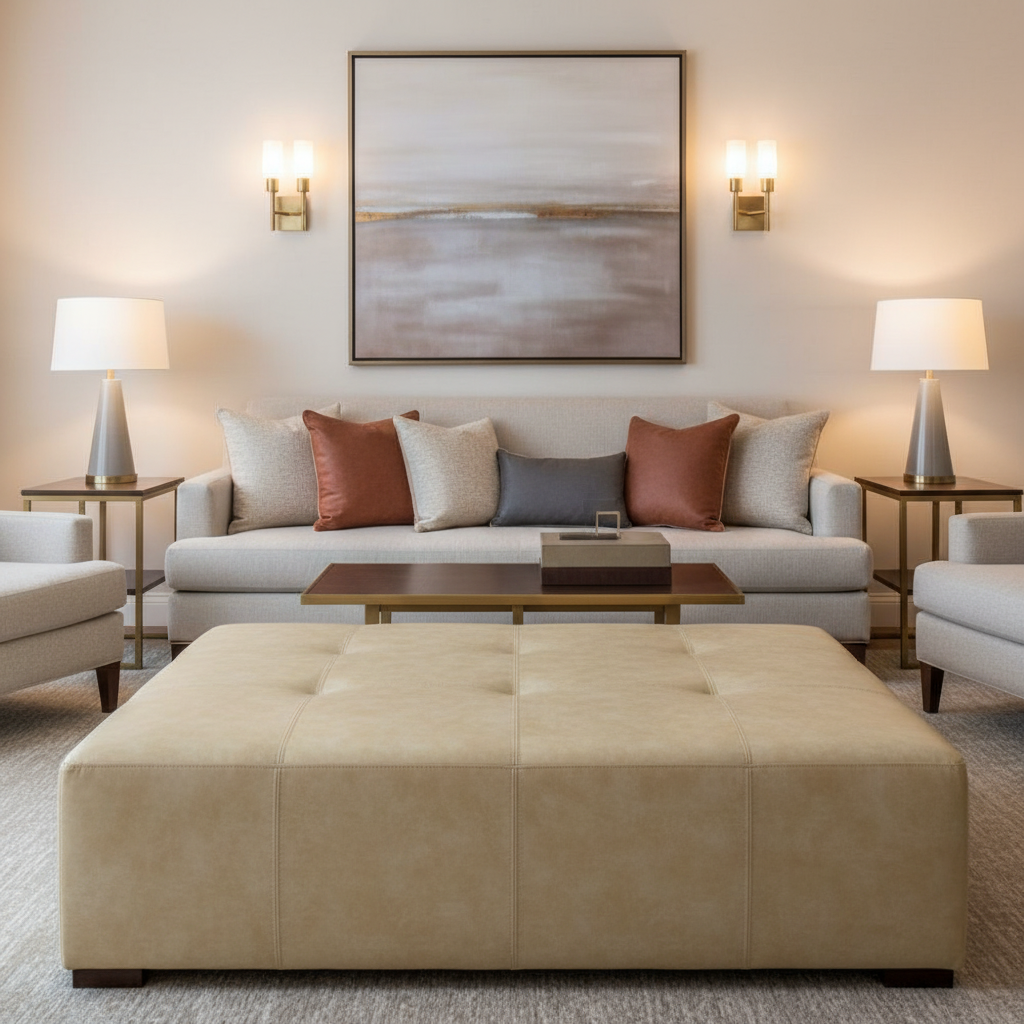 Tobago - Moonbeam Upholstered Ottoman | Architectural Fabrics