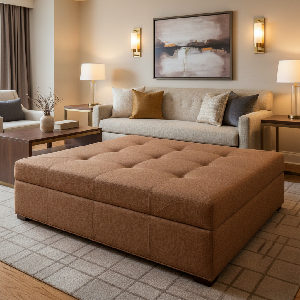 Linen Island - Earth Upholstered Ottoman | Architectural Fabrics