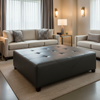 Fine Leather Grain Deep Charcoal Upholstered Ottoman | Architectural Fabrics
