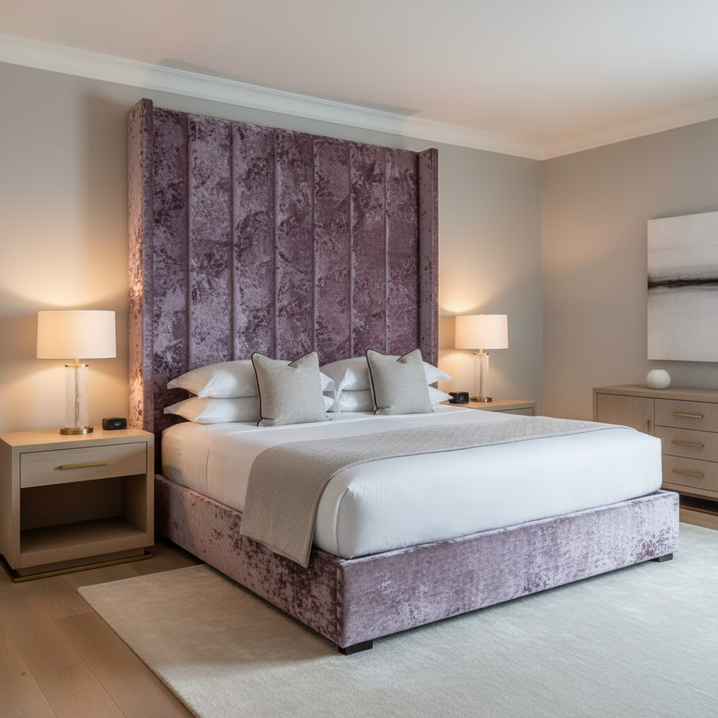 Crushed Velvet Texture Dusty Lavender Upholstered Headboard | Architectural Fabrics