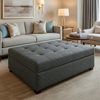 Tiny Geometric Weave Charcoal Grey Upholstered Ottoman | Architectural Fabrics