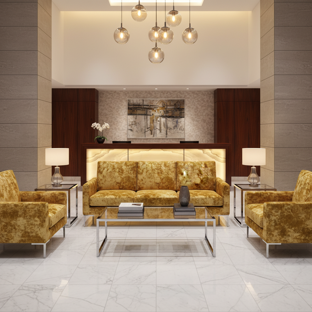 Crushed Velvet Texture Golden Honey Upholstered Sofa | Architectural Fabrics
