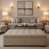 Brushed Linen Weave Sandy Beige Upholstered Ottoman | Architectural Fabrics