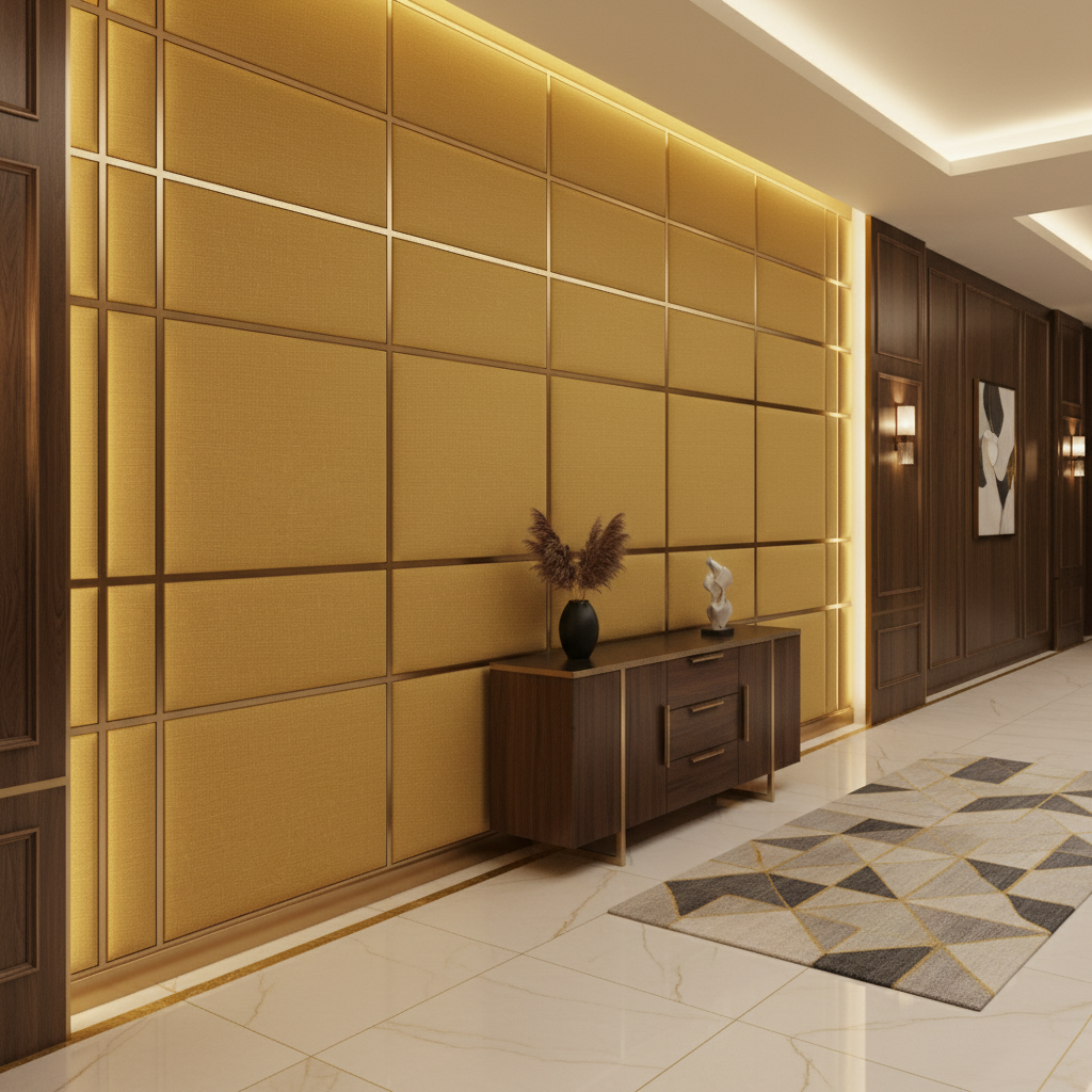 Brushed Linen Weave Goldenrod Yellow Upholstered Wall Panel | Architectural Fabrics