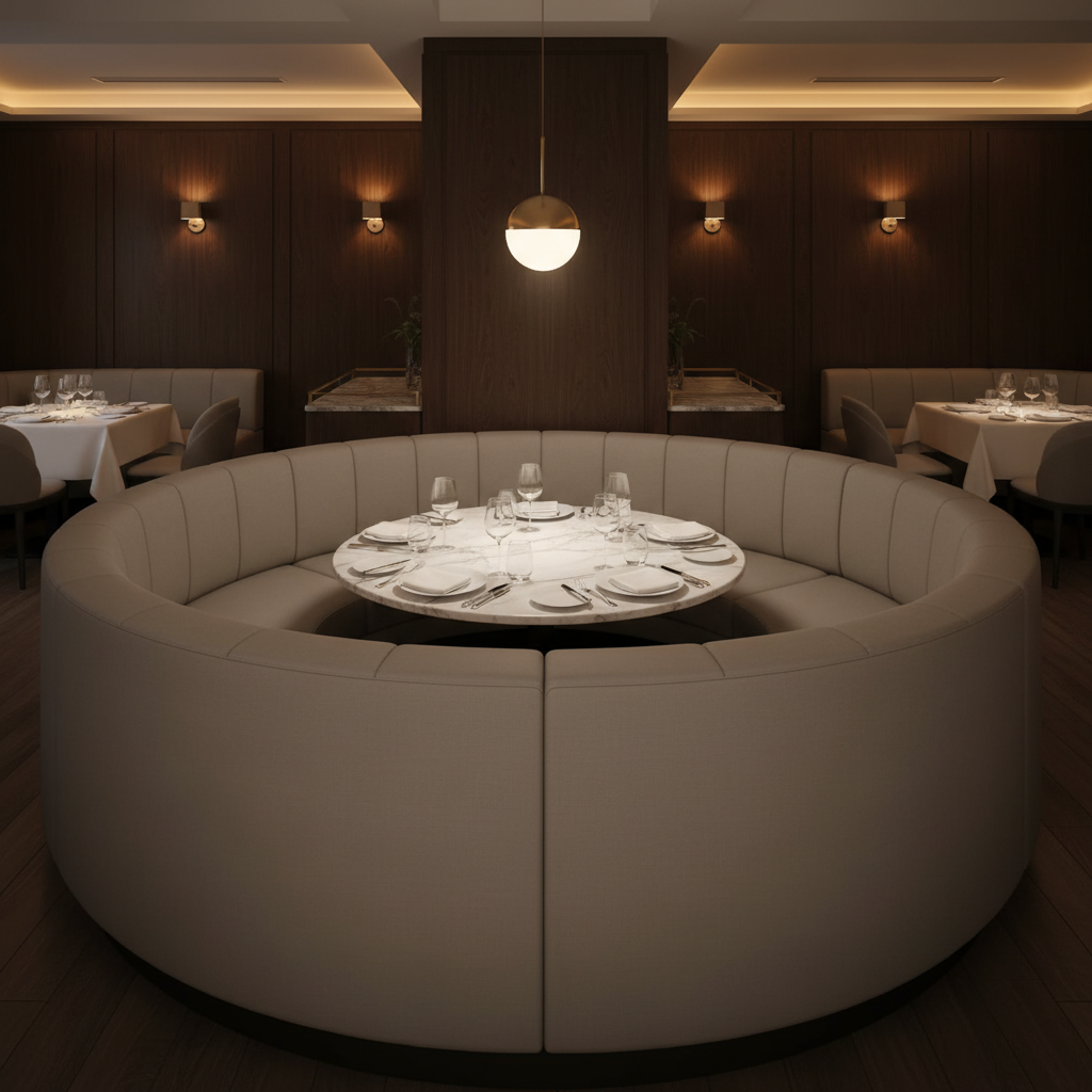 Smooth Solid Texture Mushroom Taupe Upholstered Banquette | Architectural Fabrics