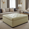 Smooth Solid Color Pale Olive Upholstered Ottoman | Architectural Fabrics