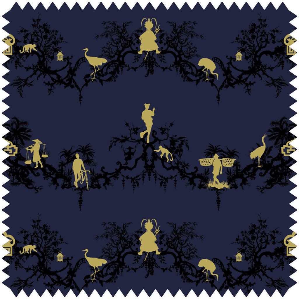 Shuiping de Pillement Velvet Black & Pale Gold on Navy