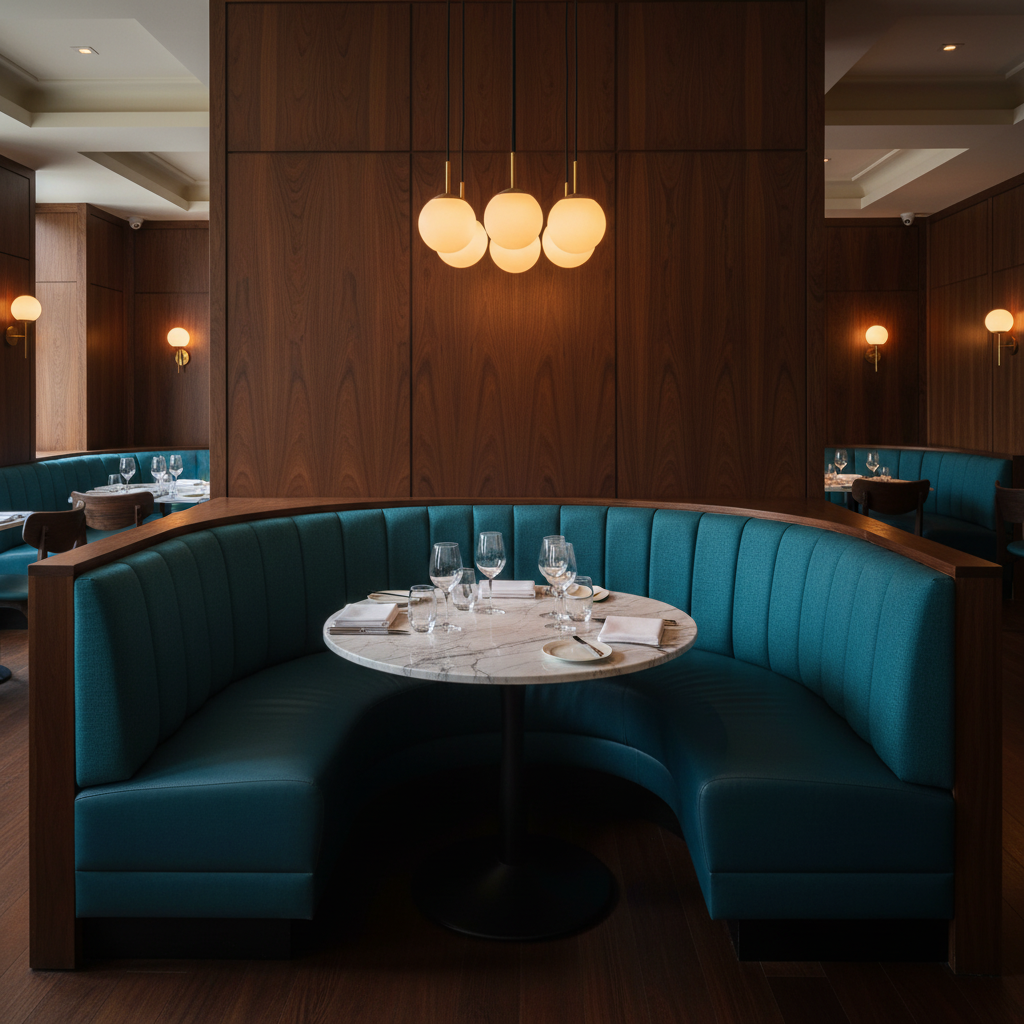 Fine Pebble Grain Teal Depths Upholstered Banquette | Architectural Fabrics