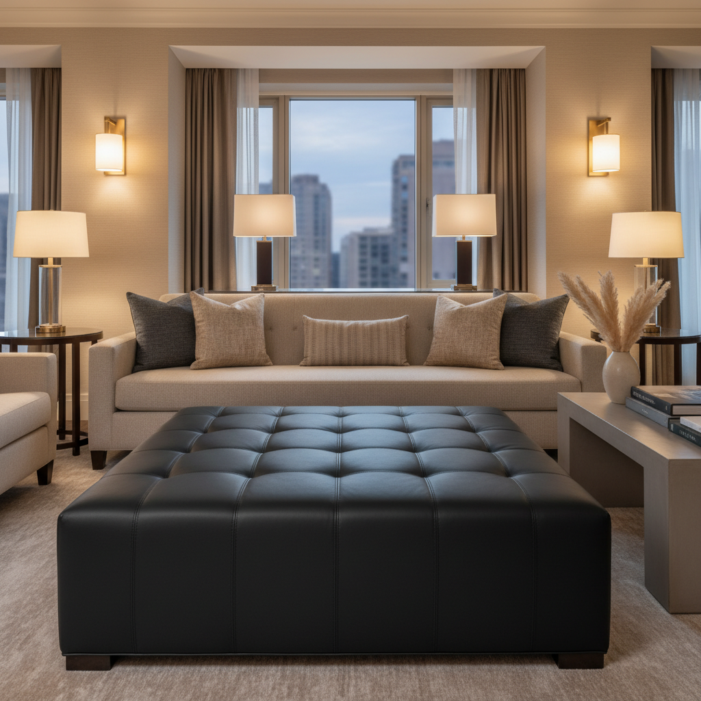 Pearisburg Black Contemporary black Upholstered Ottoman | Architectural Fabrics