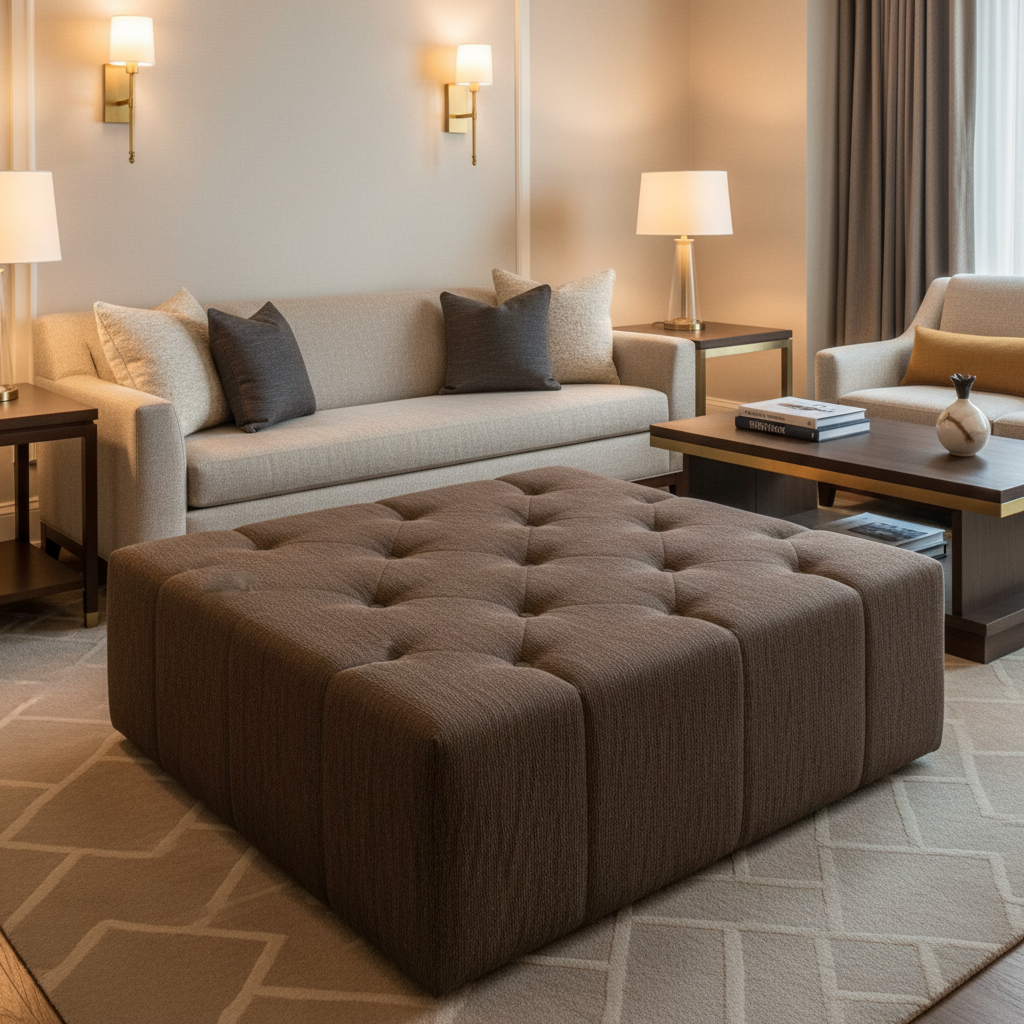 Woven Textile Texture Dark Chocolate Upholstered Ottoman | Architectural Fabrics