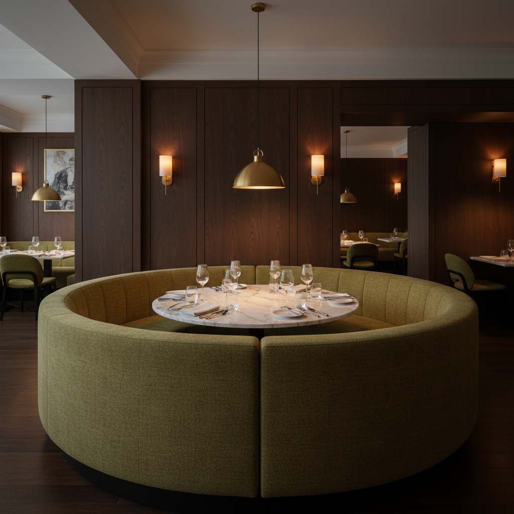 Aragon - Verdant Moss Performance Vinyl Upholstered Banquette | Architectural Fabrics