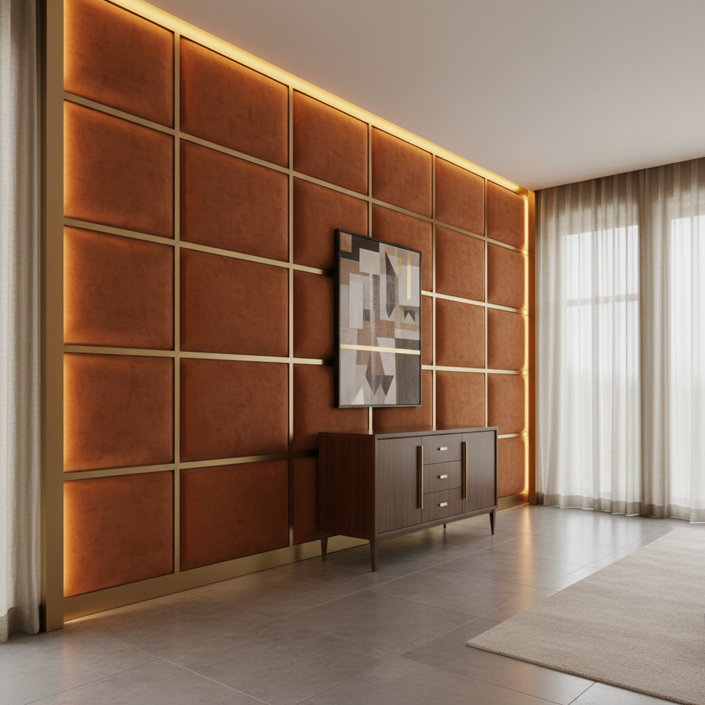 Ultrasuede  Terracotta Brown Upholstered Wall Panel | Ultrasuede Upholstery