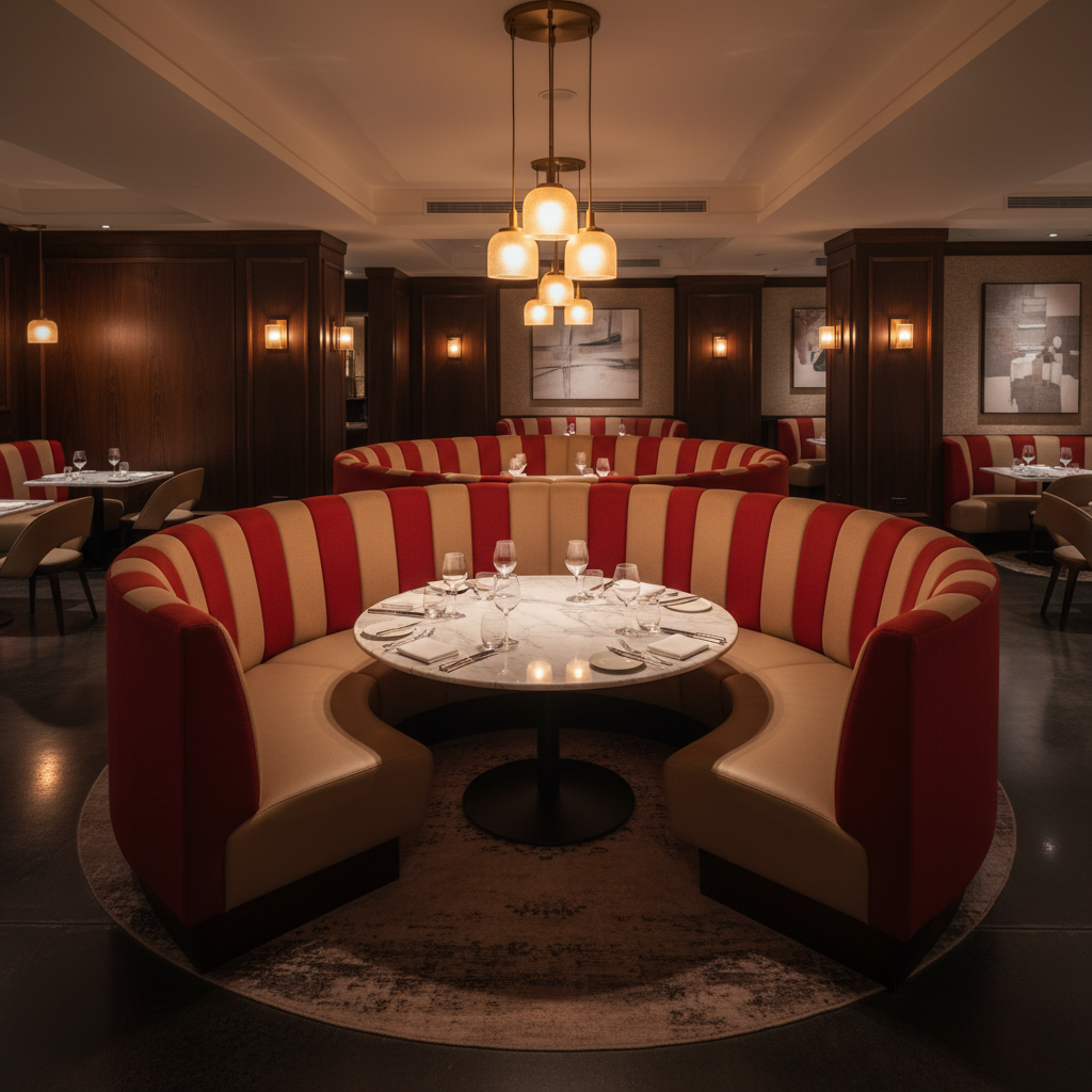 Exmore Fire Traditional crimson & beige Upholstered Banquette | Architectural Fabrics