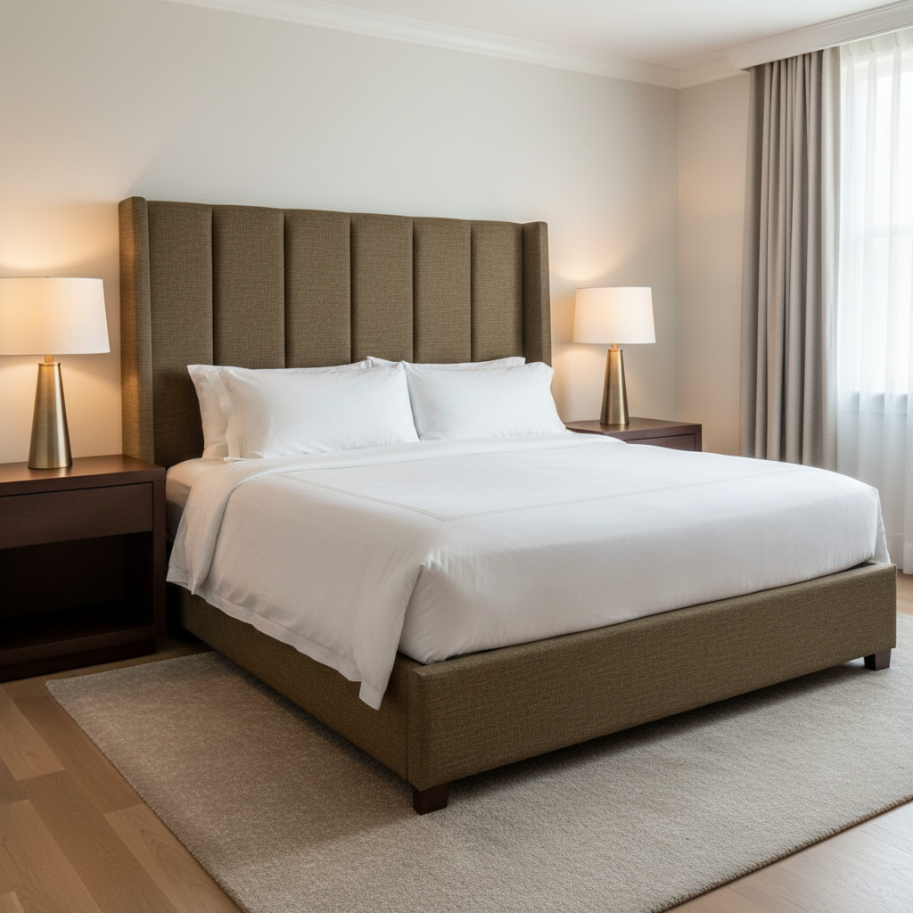 Brushed Linen Weave Bronze Patina Upholstered Headboard | Architectural Fabrics