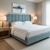 Woven Basketweave Texture Coastal Blue Upholstered Headboard | Architectural Fabrics