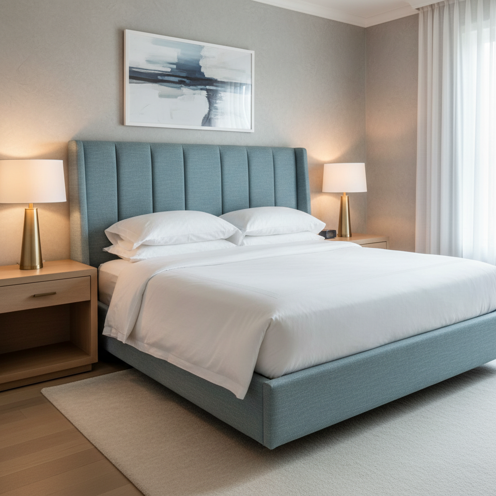Woven Basketweave Texture Coastal Blue Upholstered Headboard | Architectural Fabrics