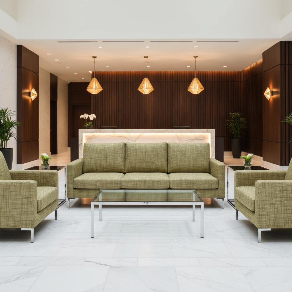 Woven Crosshatch Texture Soft Olive Upholstered Sofa | Architectural Fabrics