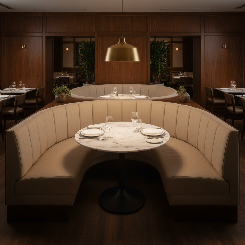 Maya Riviera - Bisque Upholstered Banquette | Architectural Fabrics