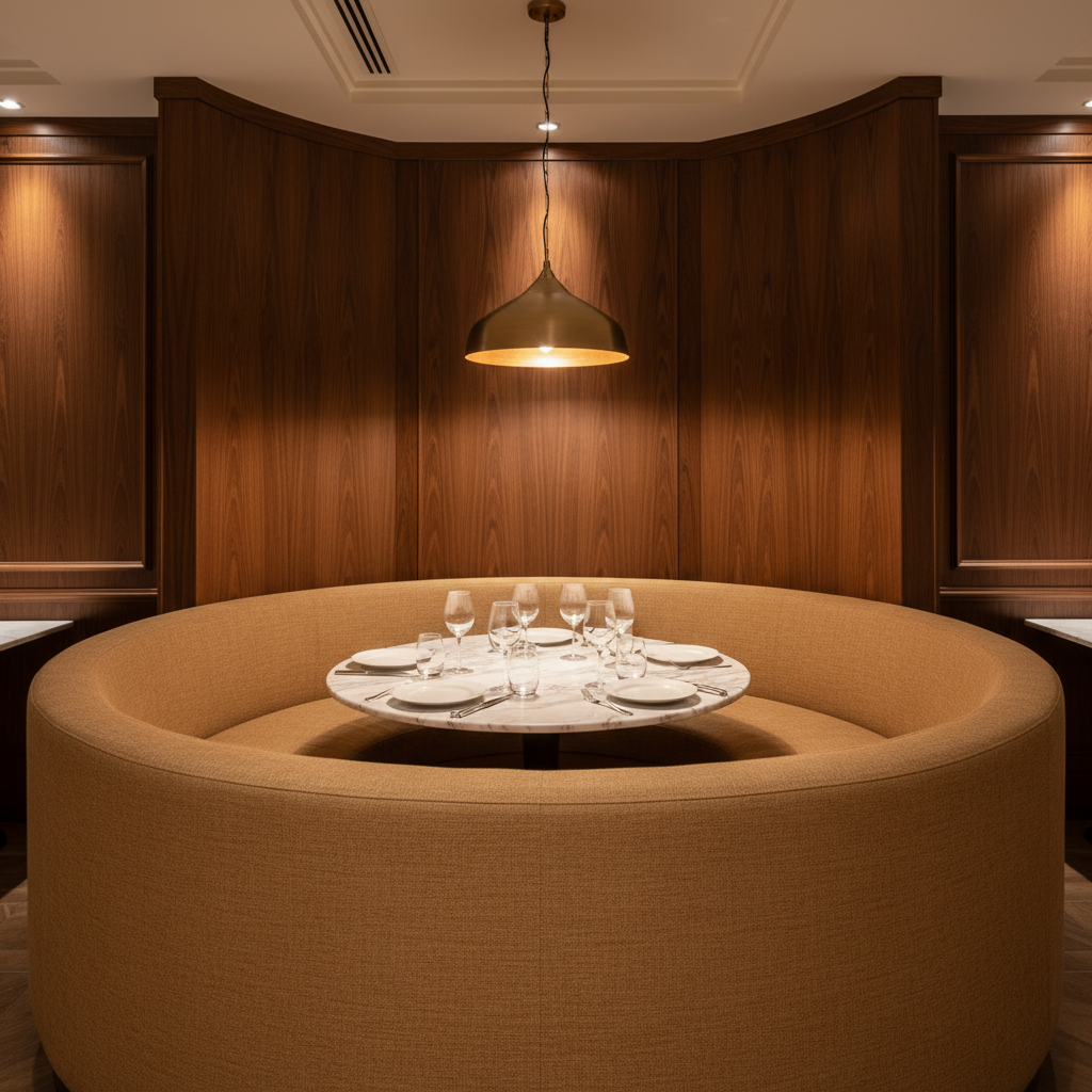 Fine Pebble Grain Caramel Tan Upholstered Banquette | Architectural Fabrics