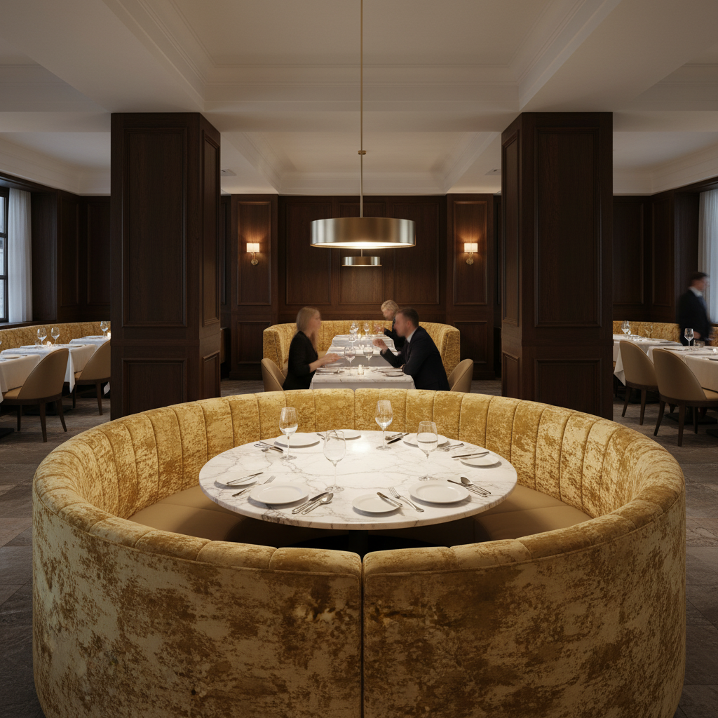 Crushed Velvet Texture Golden Honey Upholstered Banquette | Architectural Fabrics