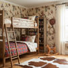 The Original Yeeha 1950's Cowboy Organic Cotton Sateen Fabric - Cream Fabric Mid-Century Modern | Architectural Wallcoverings - Boys Bedroom Room Setting