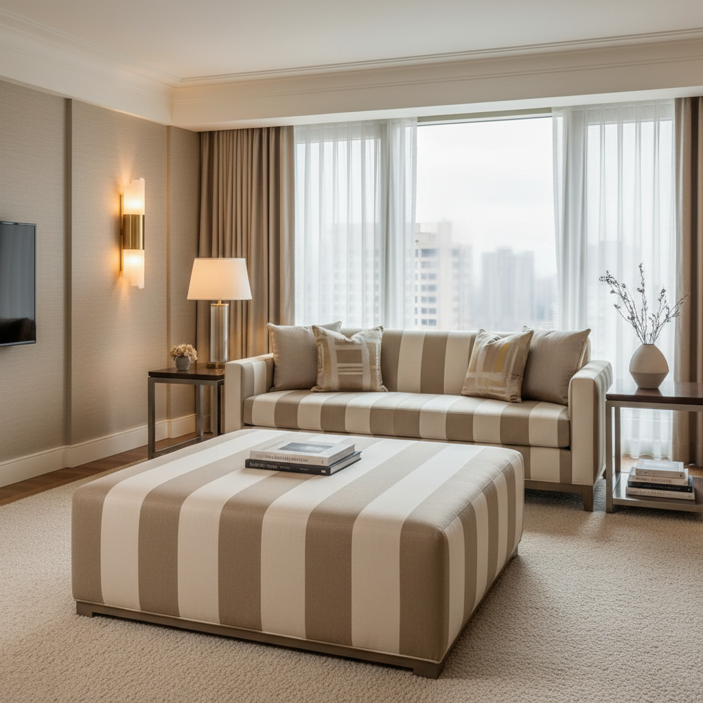 Marshall Fawn Upholstered Ottoman | Architectural Fabrics