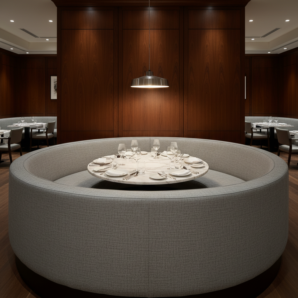 Subtle Woven Texture Cool Silver Upholstered Banquette | Architectural Fabrics
