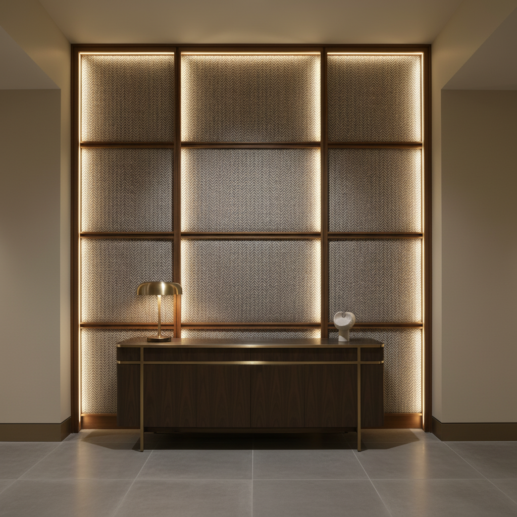 Woven Chevron Texture Slate Beige Upholstered Wall Panel | Architectural Fabrics